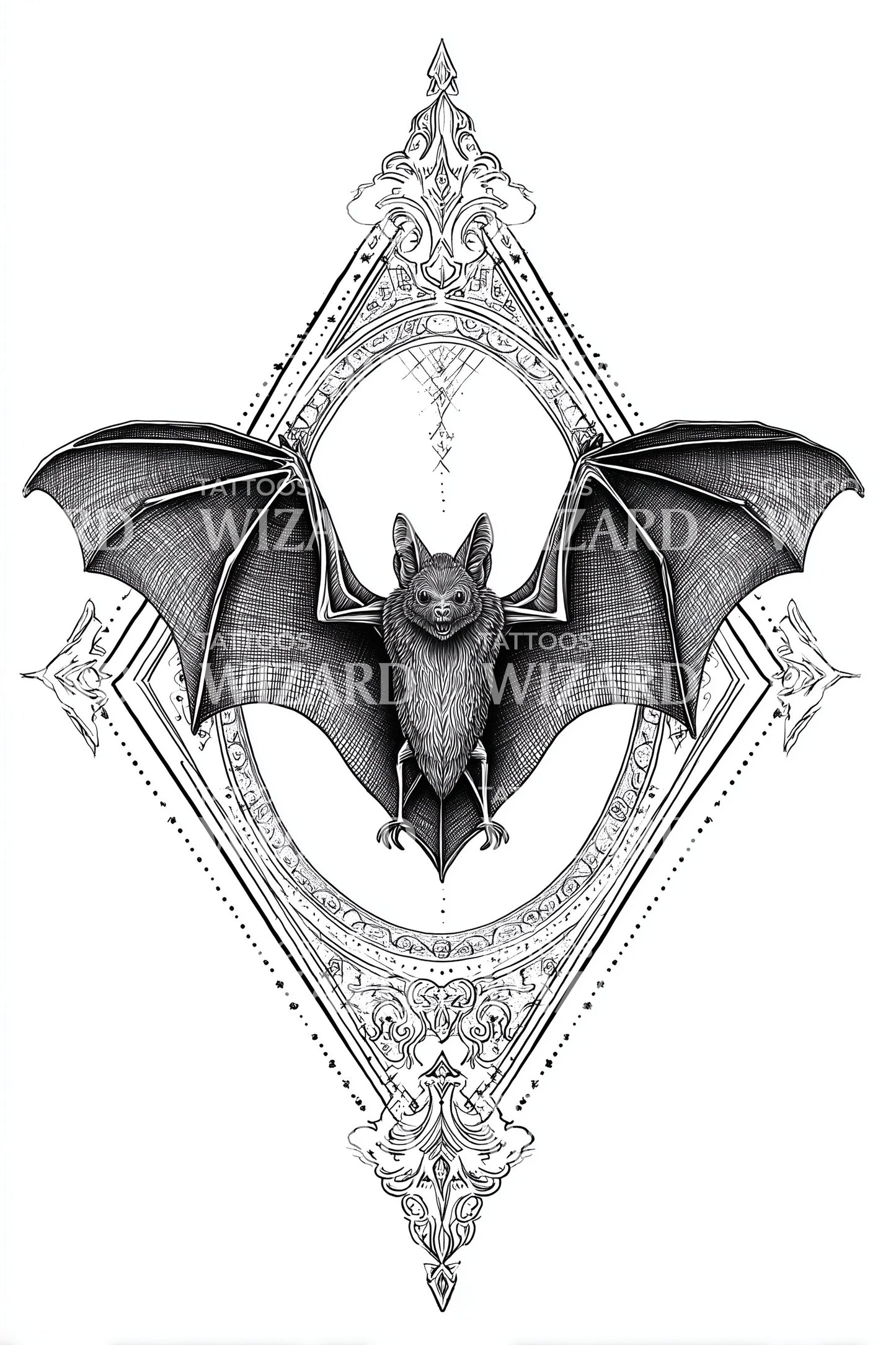 Ornate Bat Frame Tattoo Design