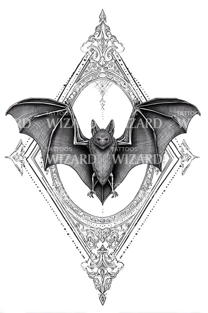 Ornate Bat Frame Tattoo Design