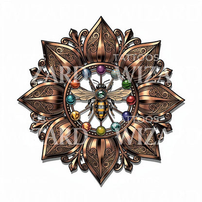 Ornate Bee Mandala Tattoo Design