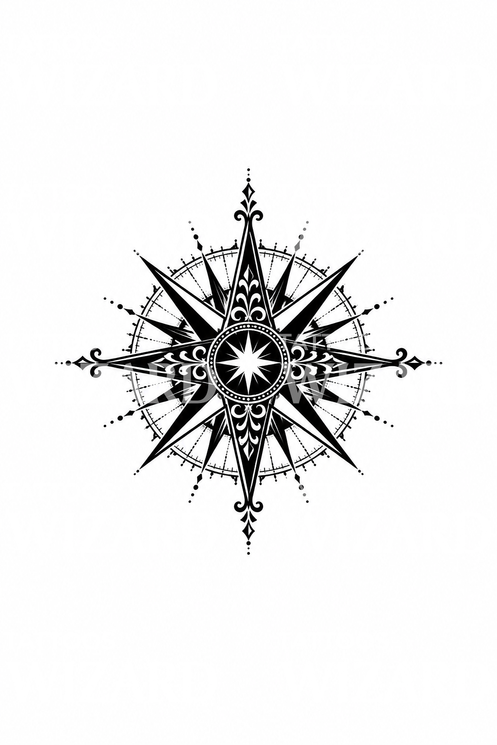 Ornamentální blackwork tetování kompasové růžice