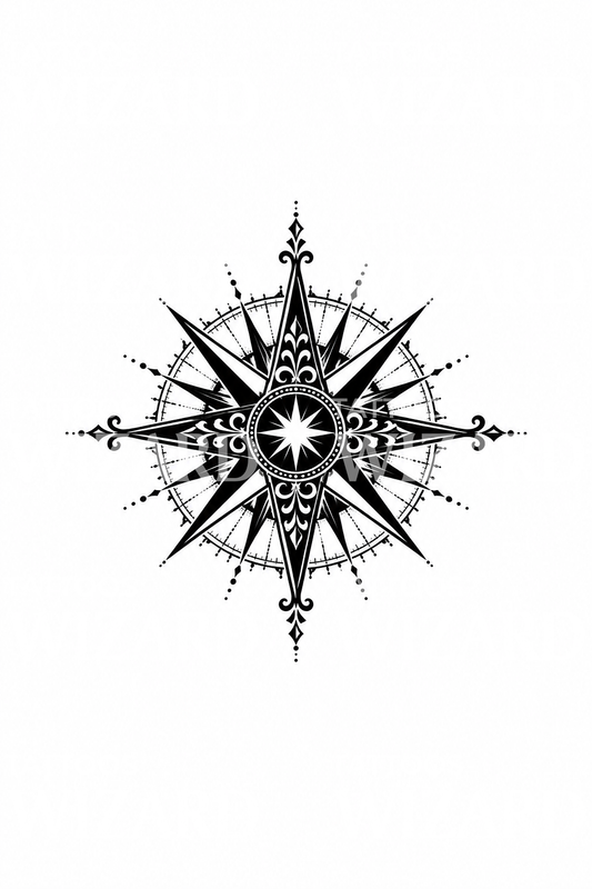 Desain Tato Mawar Kompas Blackwork Ornamental