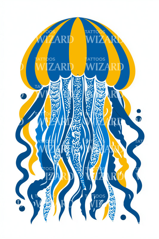 Ornate Blue Jellyfish Tattoo Design