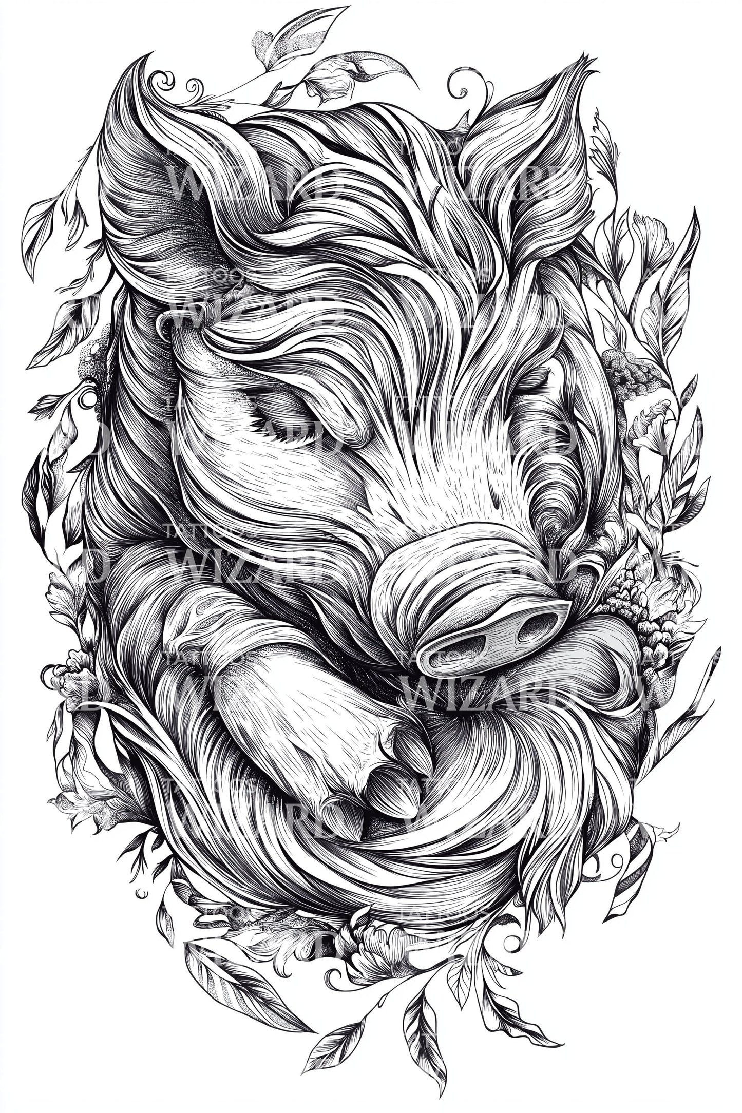 Ornate Boar Portrait Tattoo Design