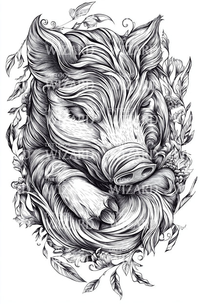 Ornate Boar Portrait Tattoo Design