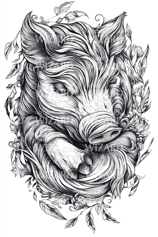 Ornate Boar Portrait Tattoo Design