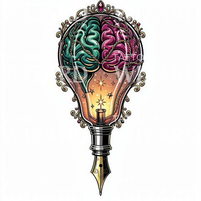 Ornate Brain Lightbulb Tattoo Design