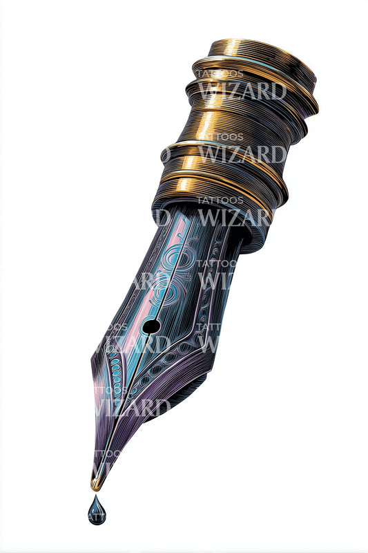 Ornate Calligraphy Nib Tattoo Illustration