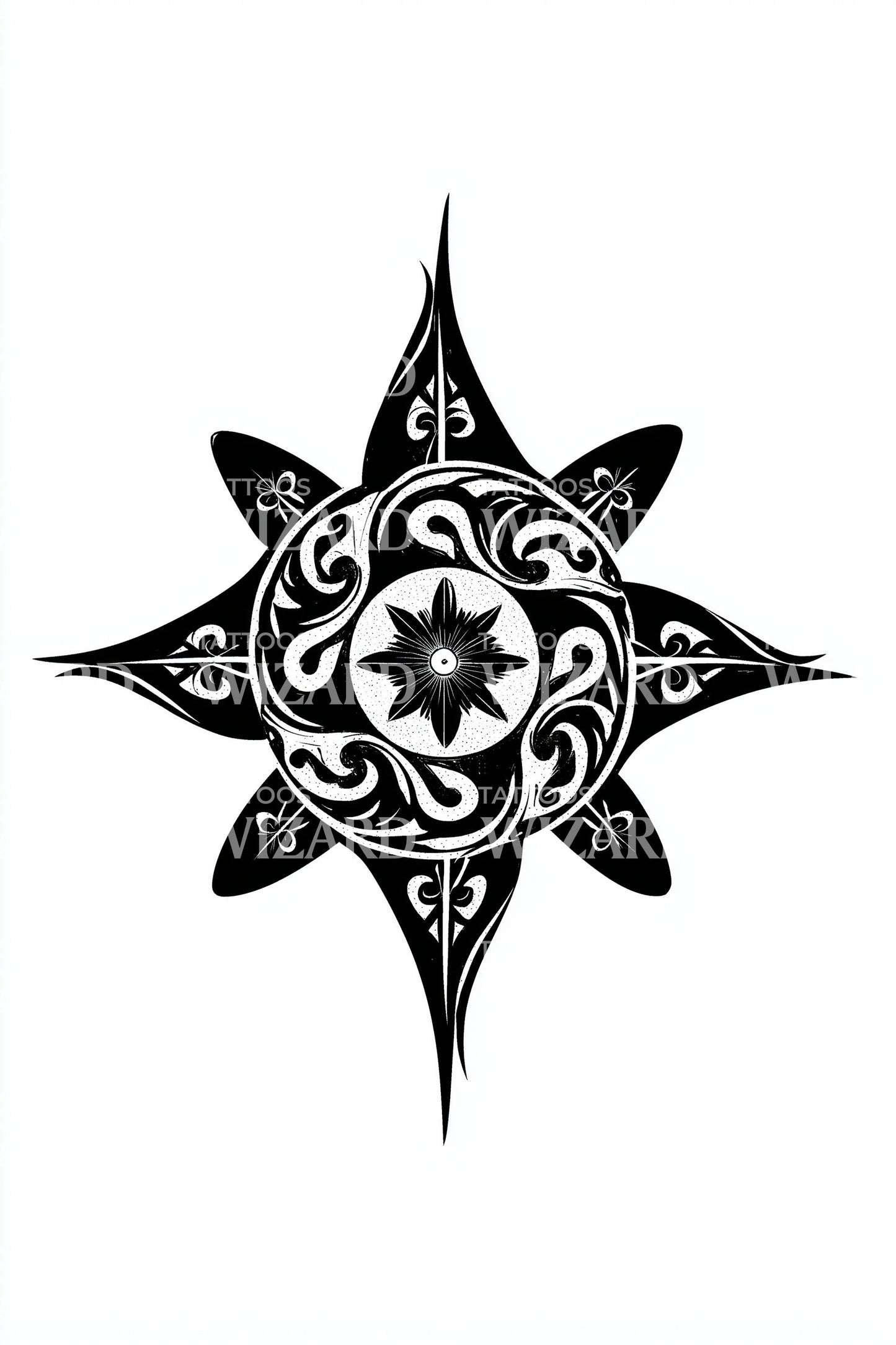 Desenho de Tatuagem de Pétala de Bússola Ornada