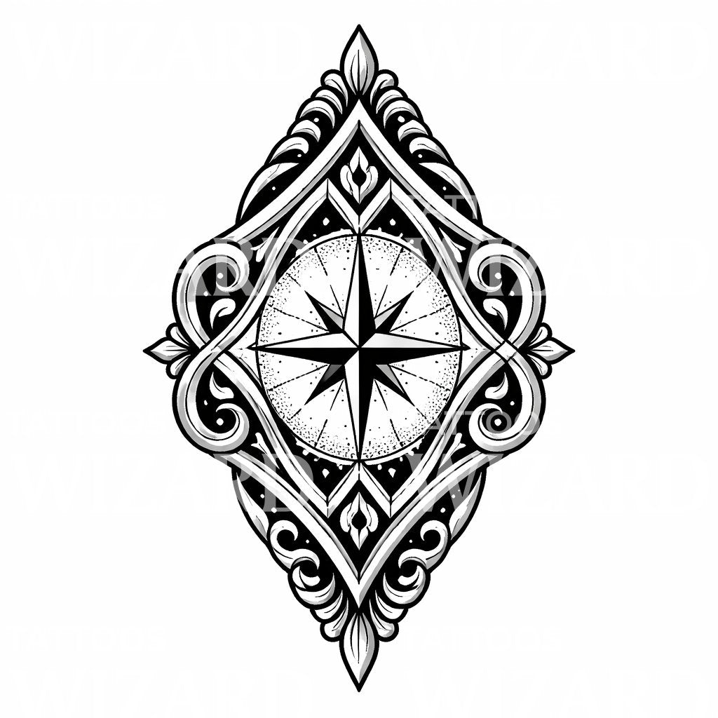 Ornate Compass Rose Tattoo Design