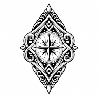 Ornate Compass Rose Tattoo Design