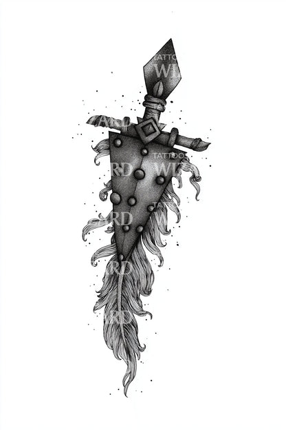 Ornate Dagger Feather Tassel Tattoo Illustration