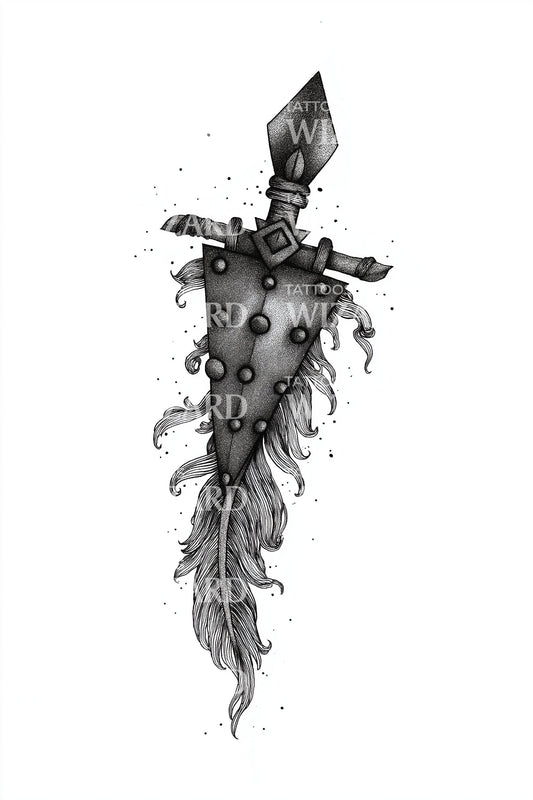 Ornate Dagger Feather Tassel Tattoo Illustration