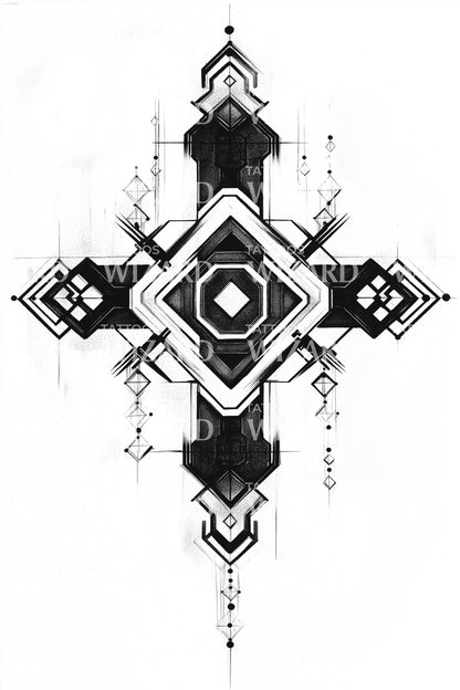 Desenho de Tatuagem de Cruz Ornada com Diamante