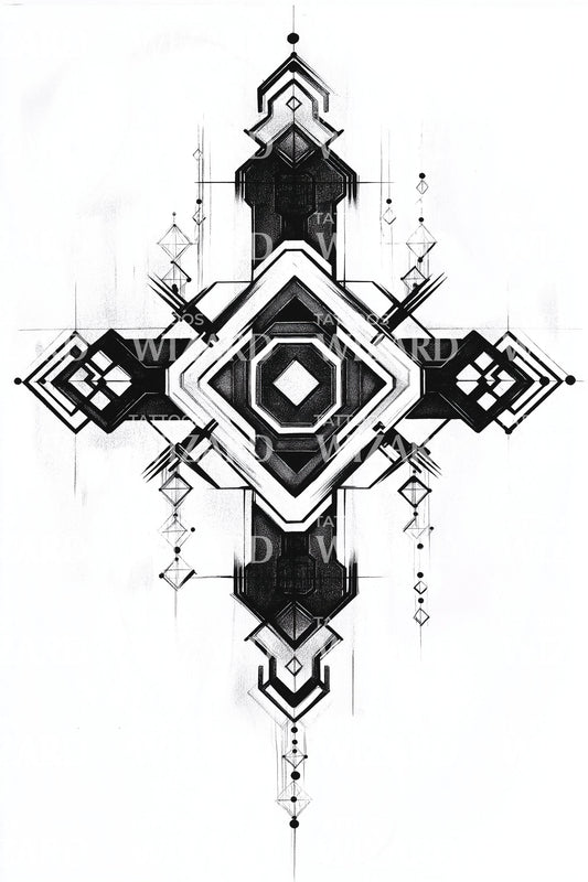 Desenho de Tatuagem de Cruz de Diamante Ornada