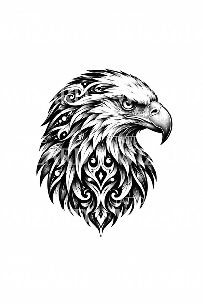 Tatuaggio blackwork ornamentale con testa d’aquila