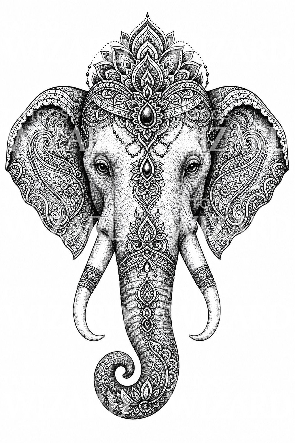 Ornate Elephant Mandala Tattoo Design