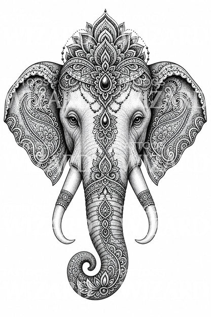Ornate Elephant Mandala Tattoo Design