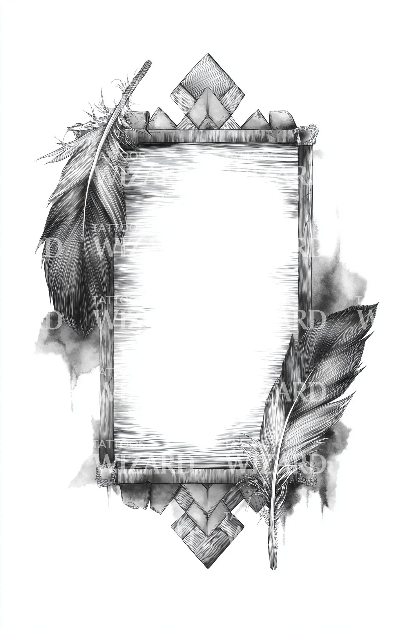 Ornate Feather Border Tattoo Design