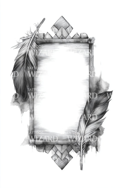 Ornate Feather Border Tattoo Design