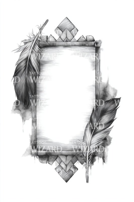 Ornate Feather Border Tattoo Design