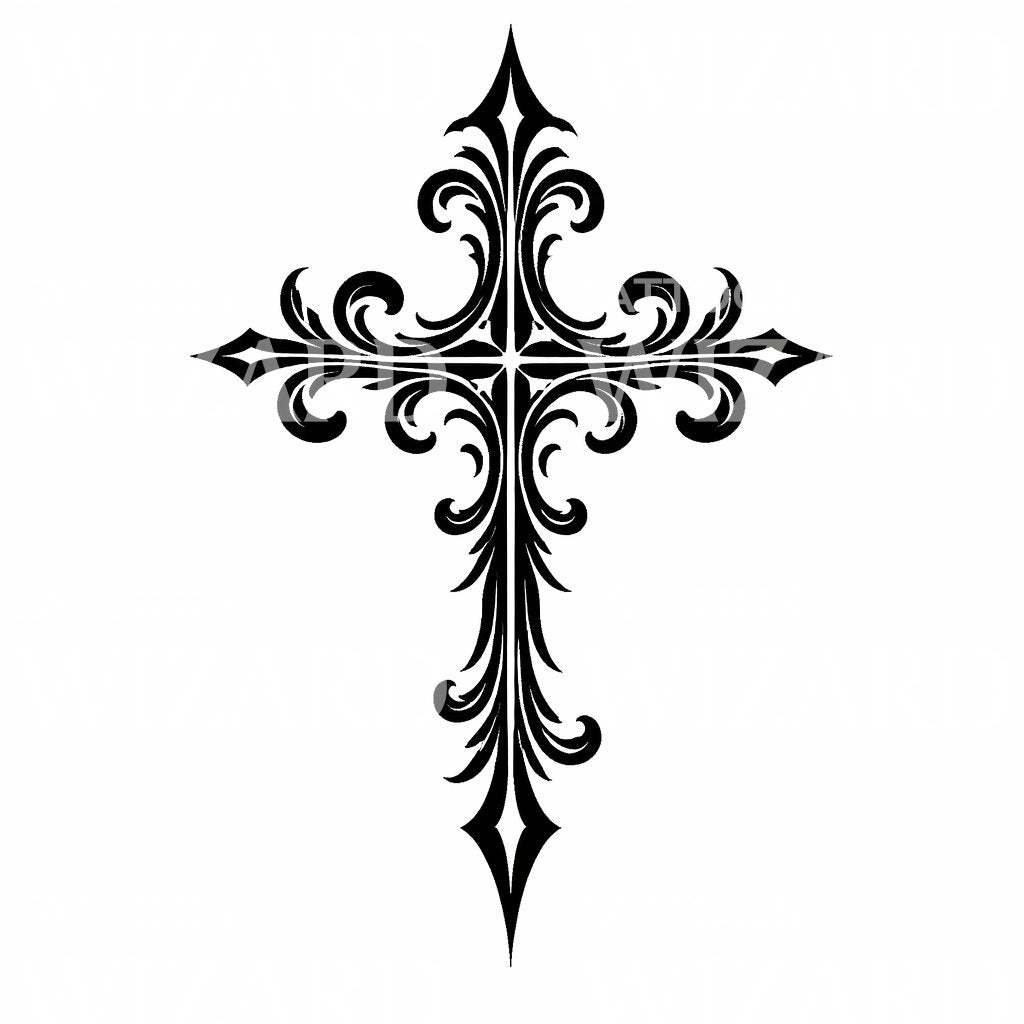 Ornate Filigree Cross Tattoo Design