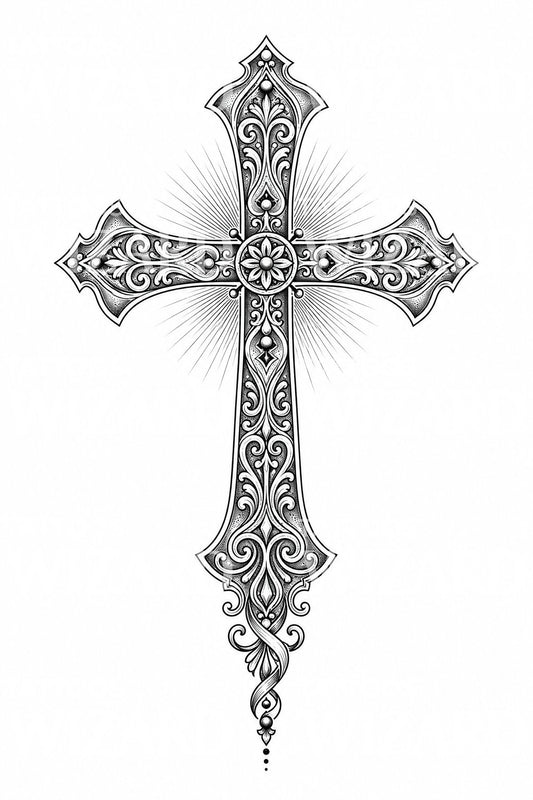Ornamenteret filigran kors tatoveringsdesign
