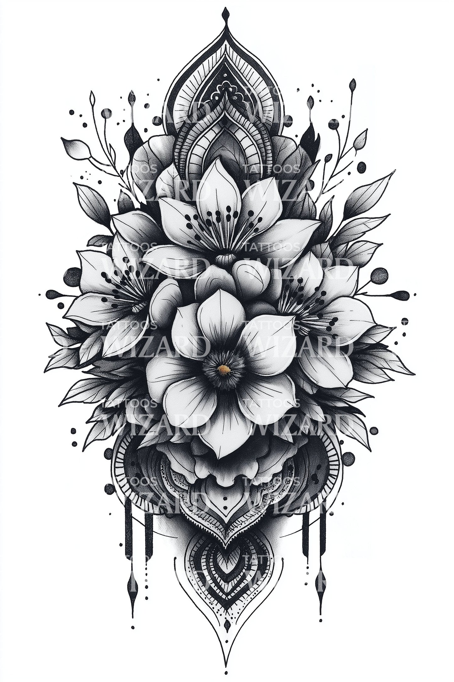 Ornate Floral Dagger Tattoo Design