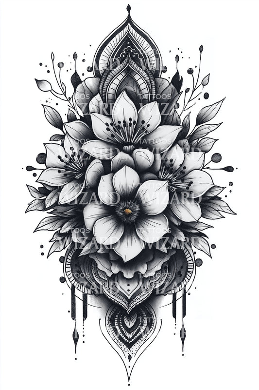 Ornate Floral Dagger Tattoo Design