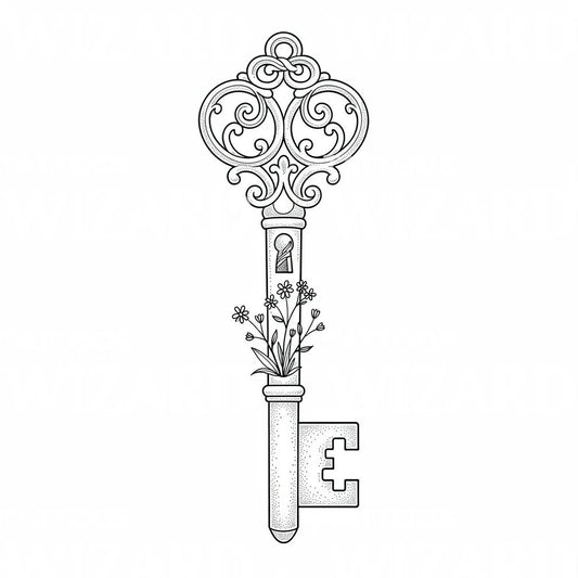 Udsmykket Blomster Nøgle Tattoo Design