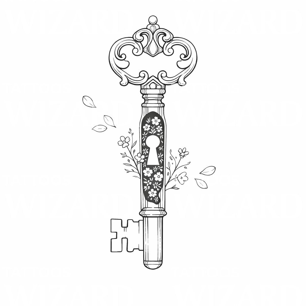 Ornate Floral Key Tattoo Design