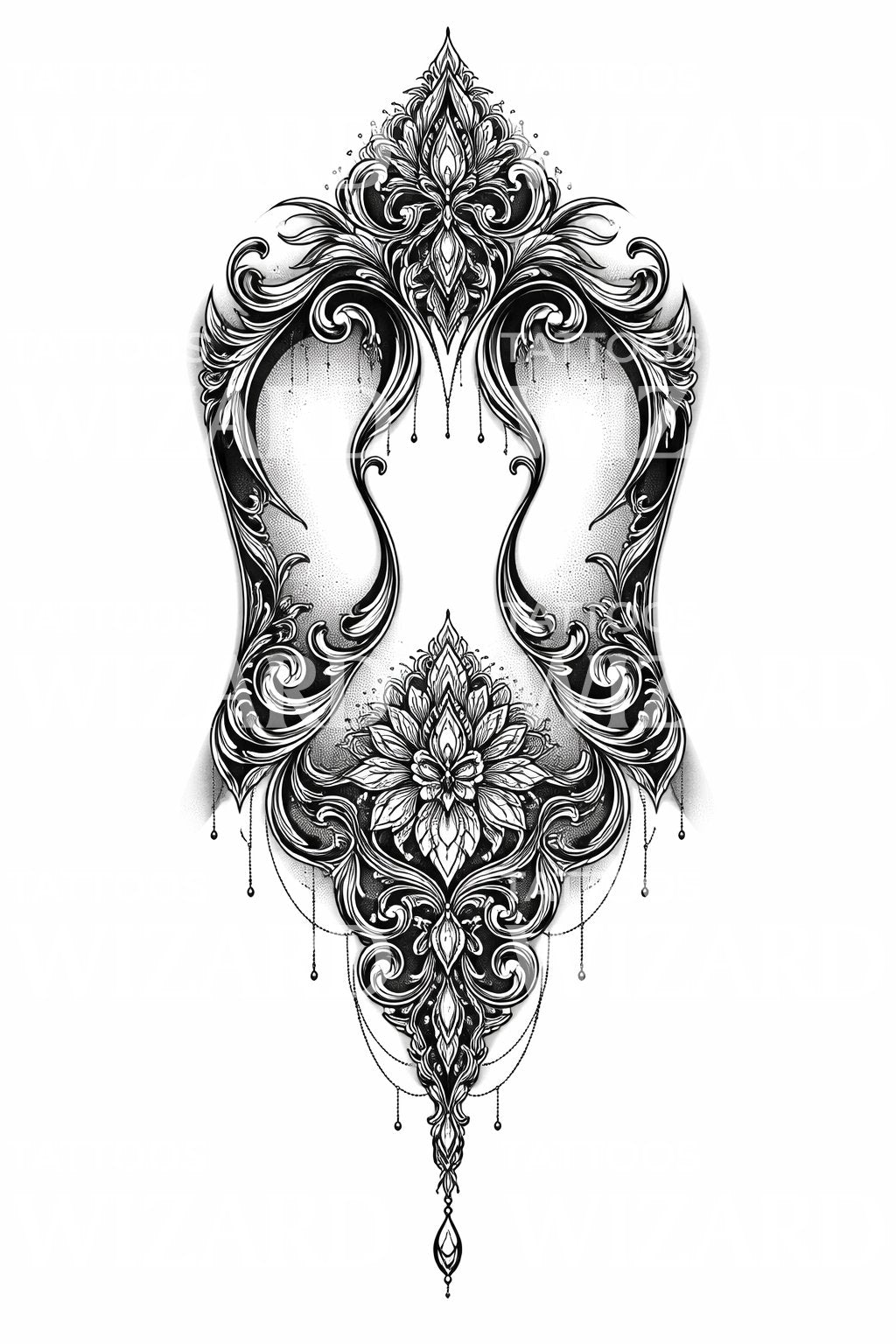Ornate Floral Spine Tattoo Design