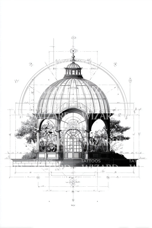 Design di tatuaggio di gazebo ornato