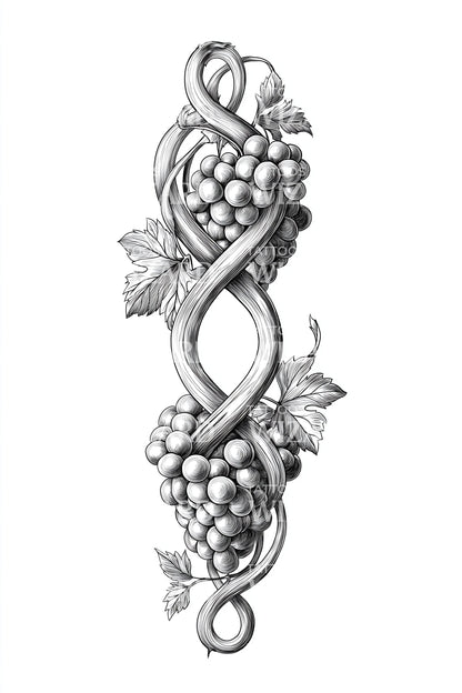 Ornate Grapevine Scroll Tattoo Illustration