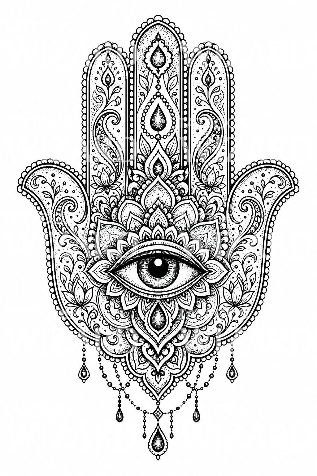 Ozdobny projekt tatuażu dłoń Hamsa