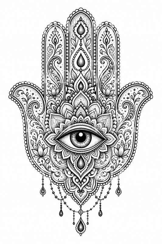 Design de tatuagem ornamental de mão de Hamsa