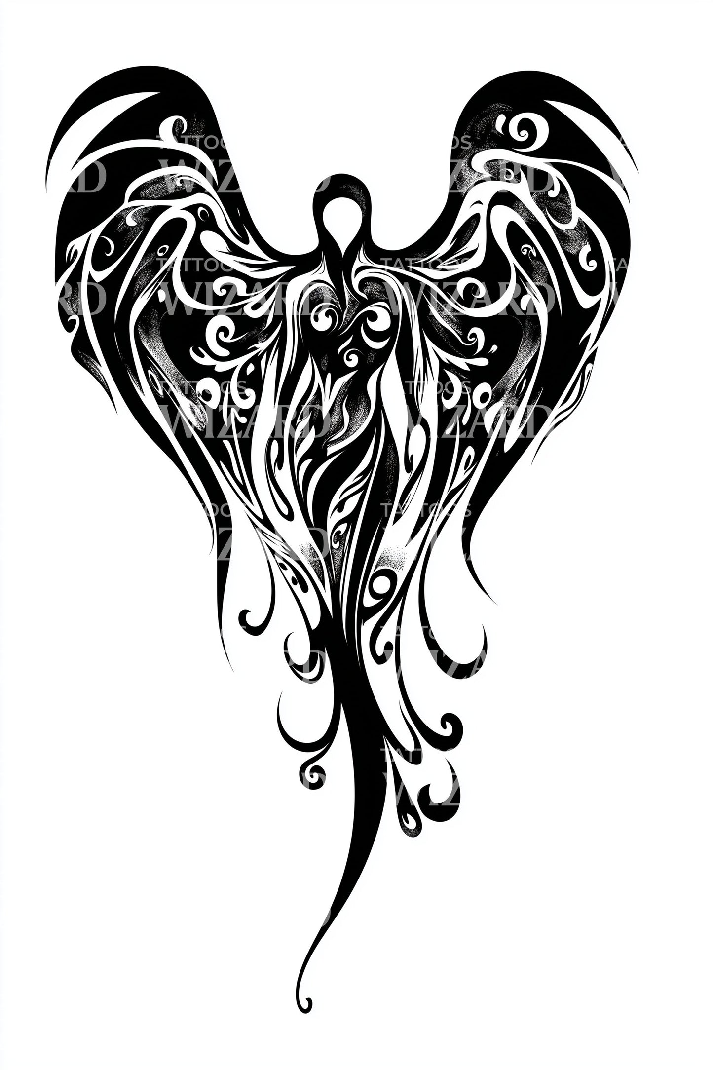 Ilustración de tatuaje de alas de corazón ornamentado