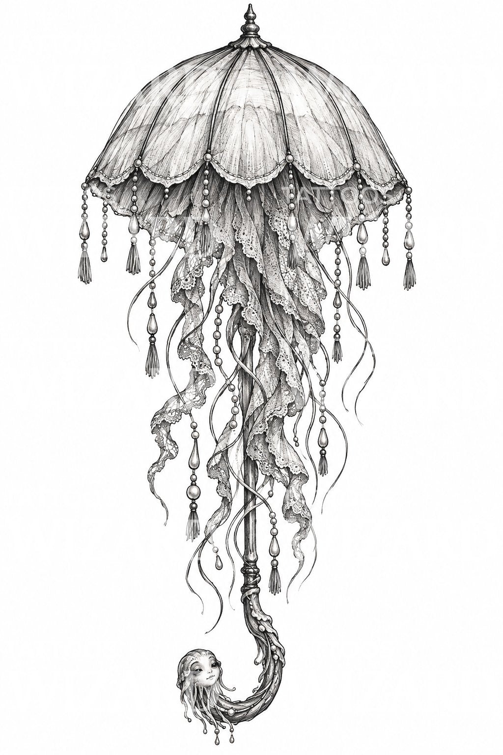 Ornate Jellyfish Parasol Tattoo Illustration