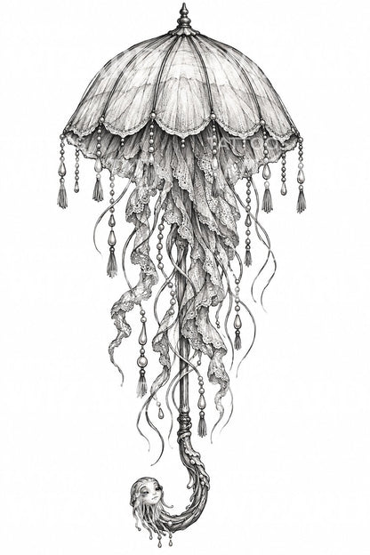 Ornate Jellyfish Parasol Tattoo Illustration