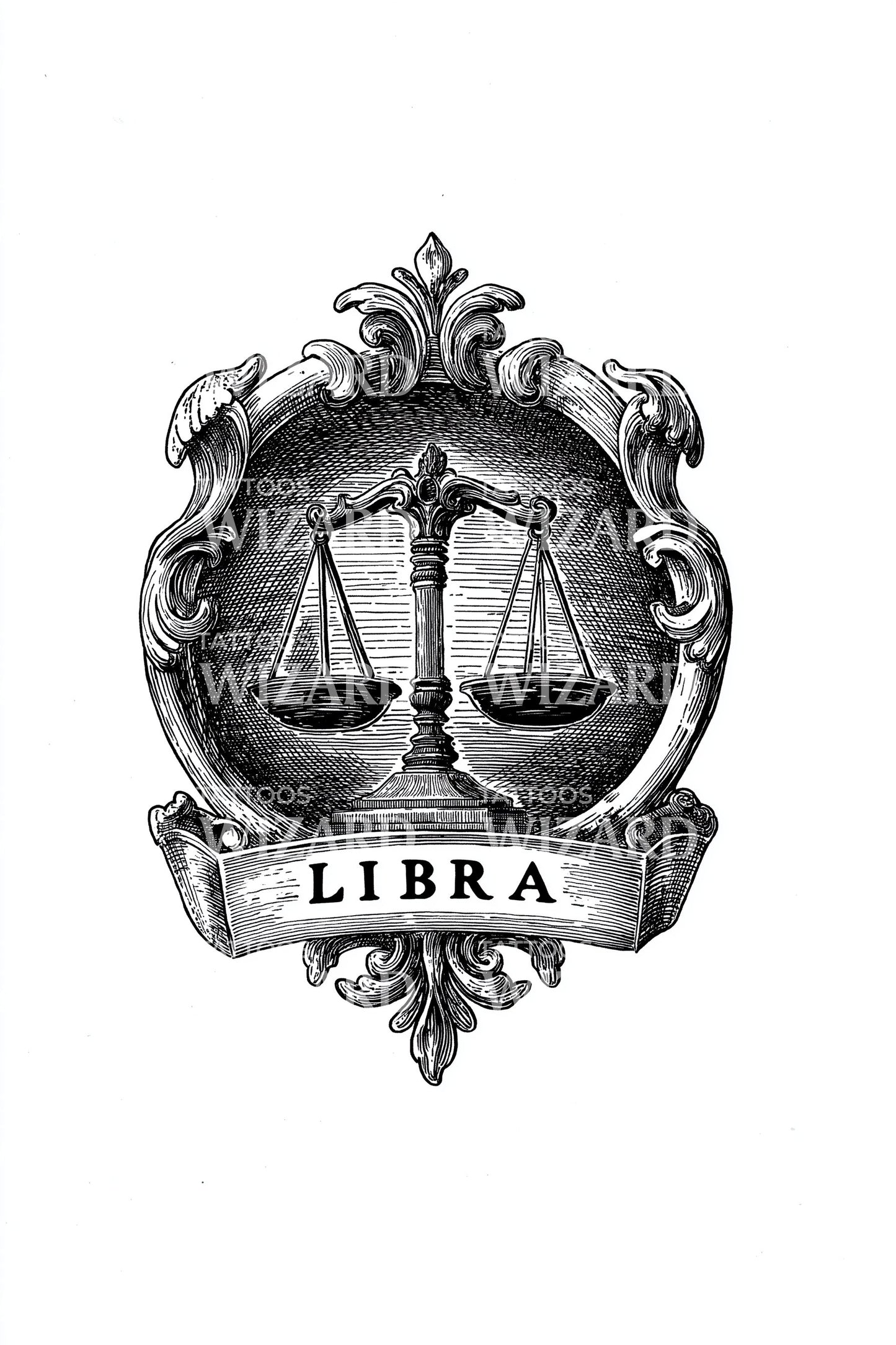 Ornate Libra Balance Tattoo Illustration