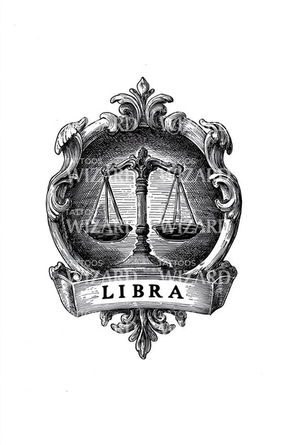 Ornate Libra Balance Tattoo Illustration