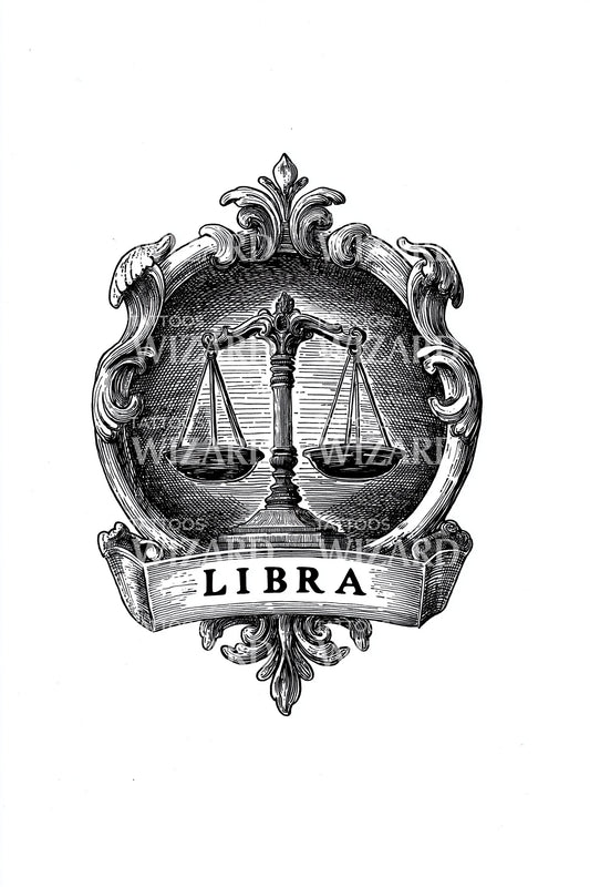 Ornate Libra Balance Tattoo Illustration