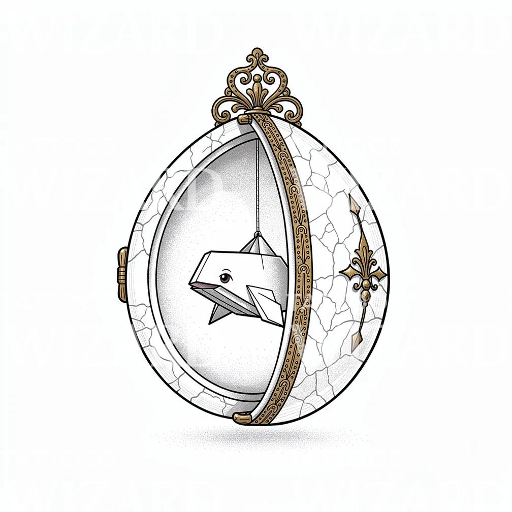 Ornate Locket Origami Fish Tattoo Design