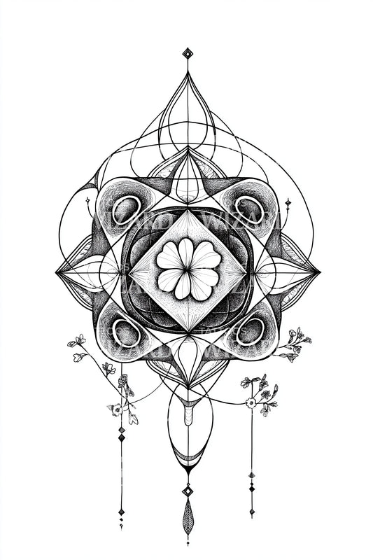 Ornate Lotus Pendant Tattoo Design