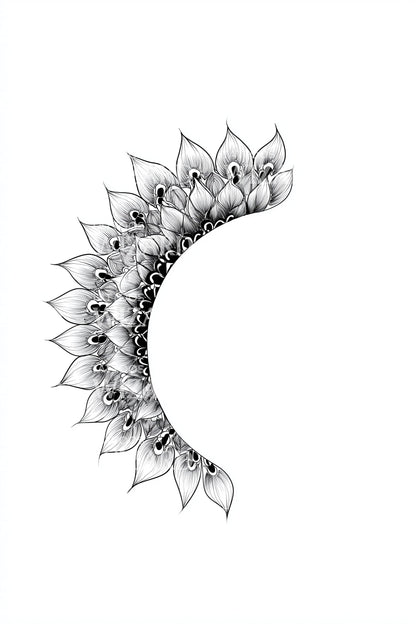 Ornate Mandala Crescent Tattoo Design