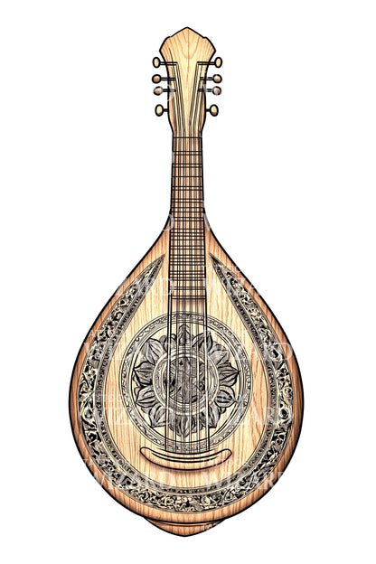 Ornate Mandolin Tattoo Design