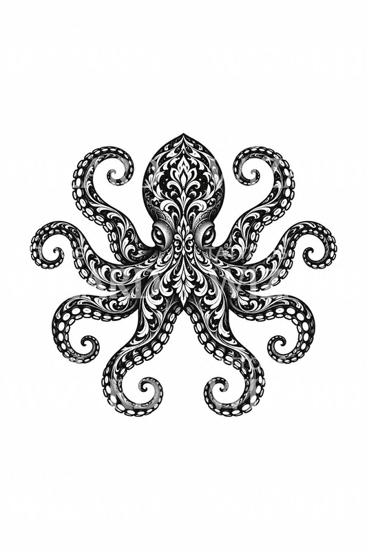 Ornamentales Blackwork-Tattoo mit Oktopus