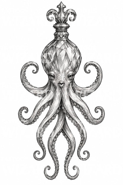 Ilustrasi Tato Gurita Ornamental