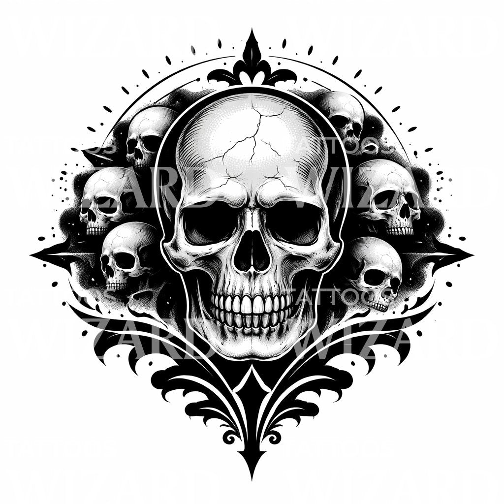 Ornate Skull Cluster Tattoo Design