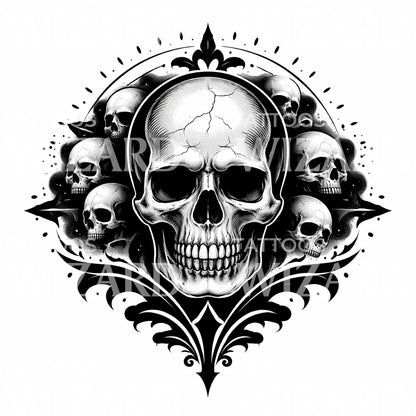 Ornate Skull Cluster Tattoo Design