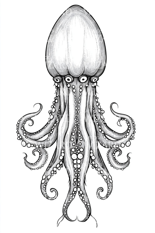 Ornate Squid Totem Tattoo Design